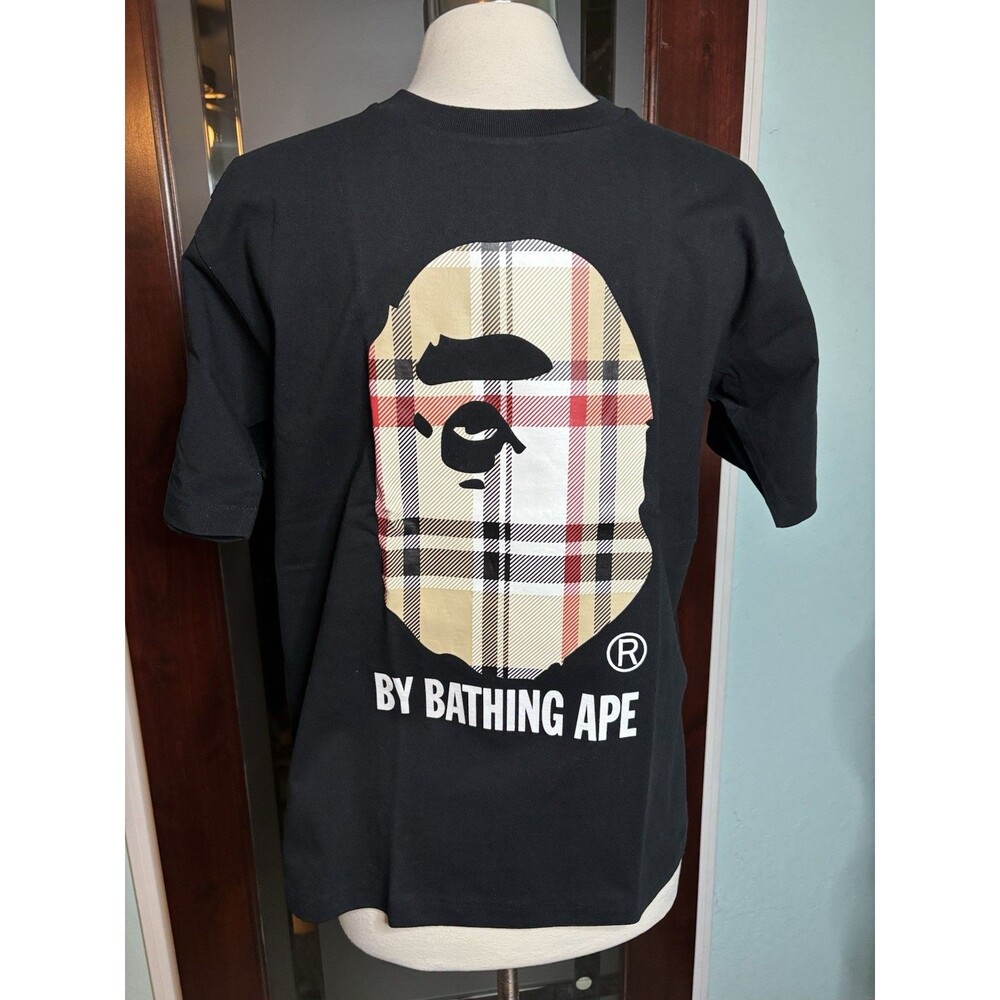 New Black BAPE Burberry check Tee streetwear shirt A Bathing Ape size Medium